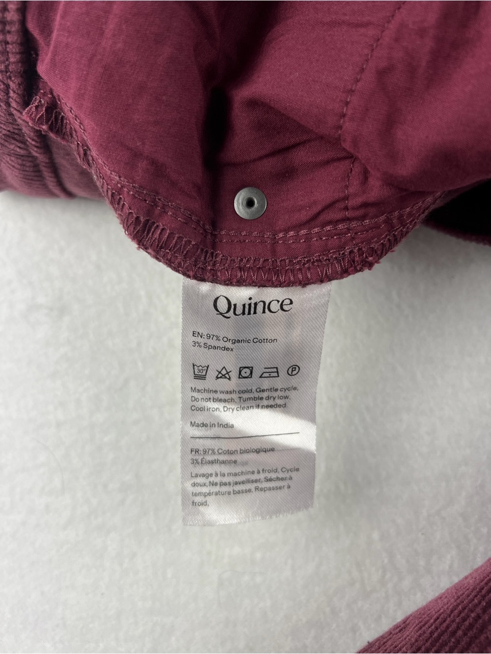 Quince Organic Stretch Corduroy Straight Leg Pant Barolo Burgundy 5 Pocket Sz 14 - Picture 5 of 12